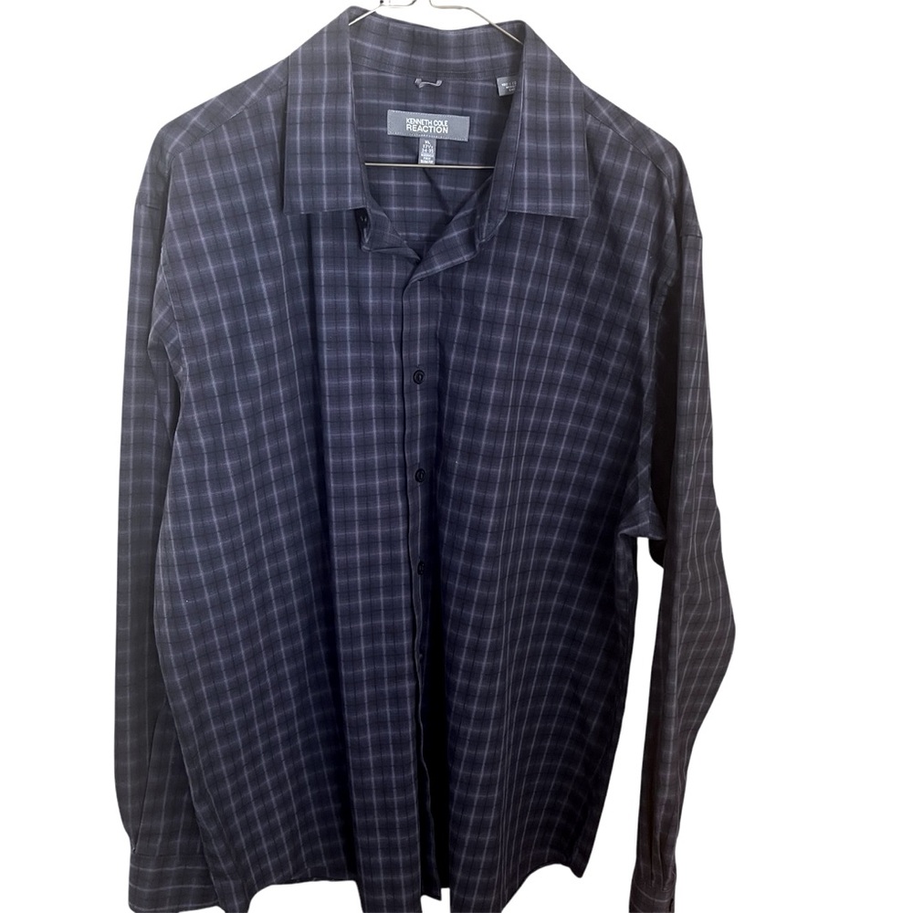 Kenneth Cole Reaction Dark Navy/Gray/Black Pattern Casual Button Down Shirt.  XL
